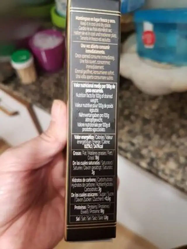 Unknown nutrition facts table
