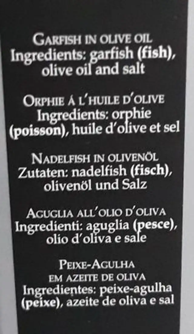 Agujas ingredients label