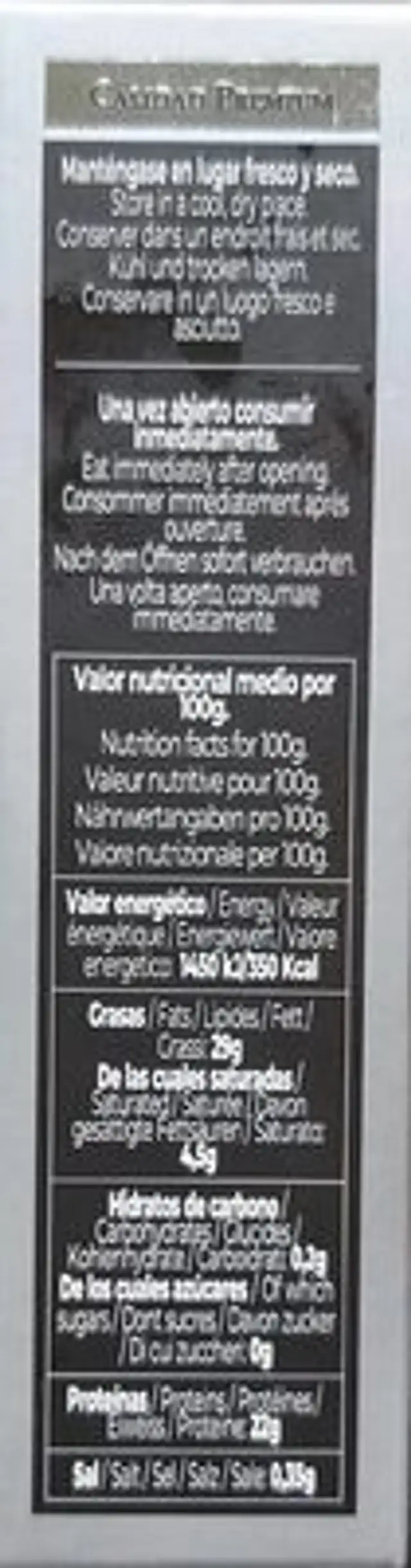 Yellow fish tuna nutrition facts table