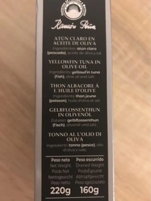Atun claro en aceite de oliva ingredients label