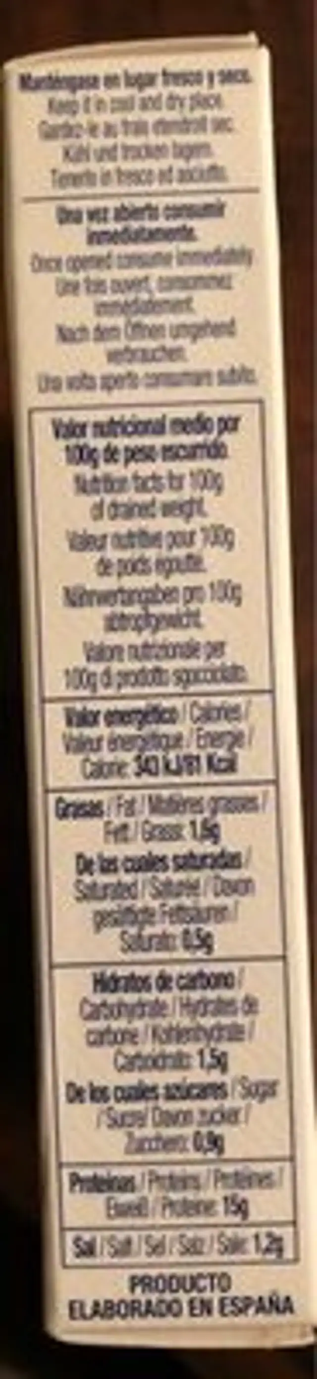 Berberechos al natural nutrition facts table
