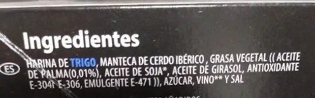 Mantecado De Hojaldre ingredients label
