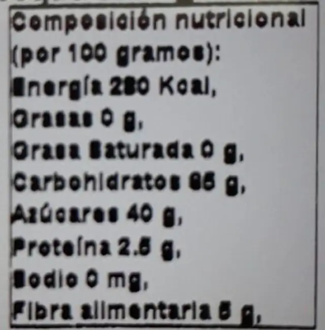 Orejones de Albaricoque Bio nutrition facts table