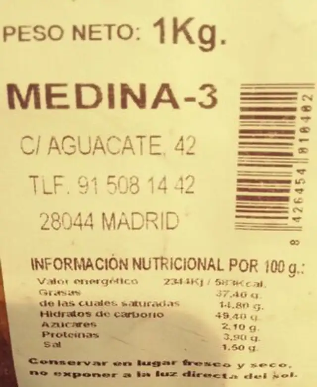 Fritos de maíz nutrition facts table