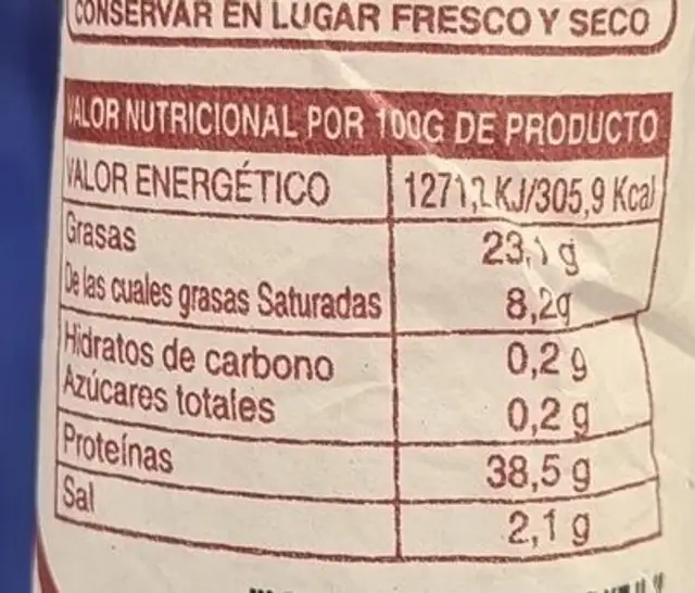 Salchichón malagueño nutrition facts table