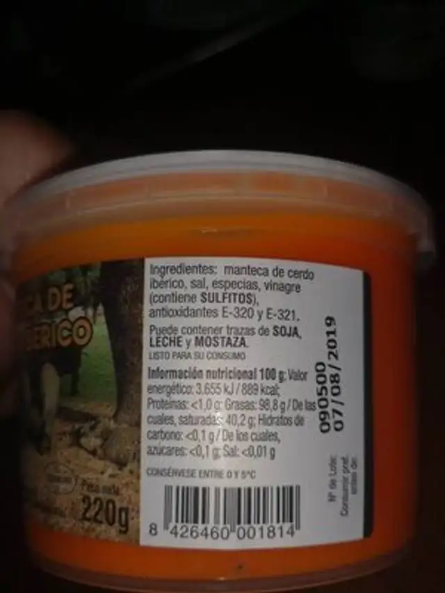 MANTECA DE CERDI IBÉRICO nutrition facts table