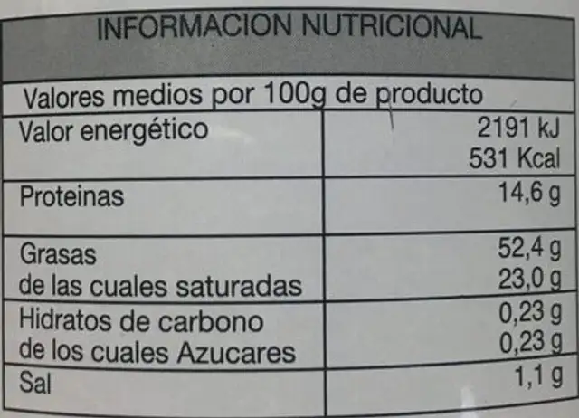 Lomo en manteca de cerdo iberico nutrition facts table