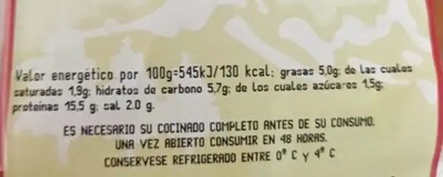 Cresta de cerdo nutrition facts table