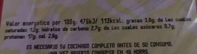 Burger Meat de Pollo (Mini Burger) nutrition facts table