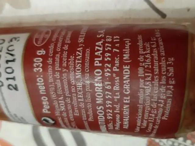 Morcilla de hígado nutrition facts table