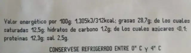 Callos de ternera nutrition facts table