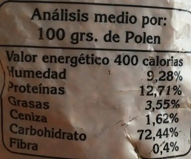 Polen Fuente del Sol nutrition facts table