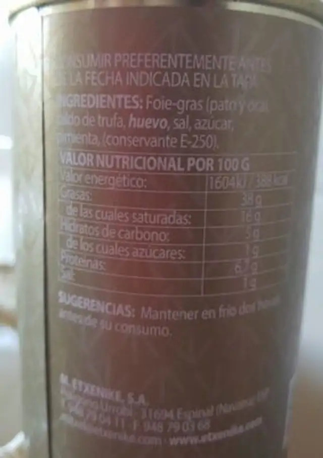 Bloc de foie-gras con caldo de trufa nutrition facts table
