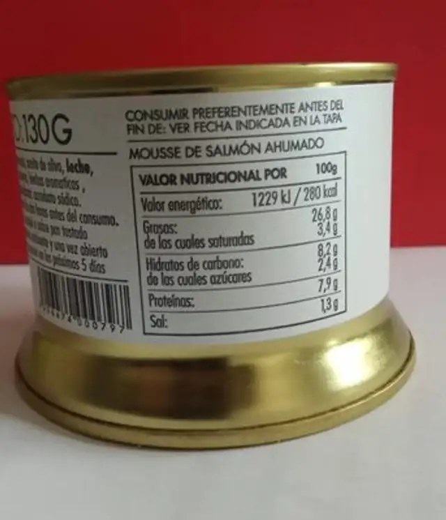 Mousse de Salmón Ahumado nutrition facts table