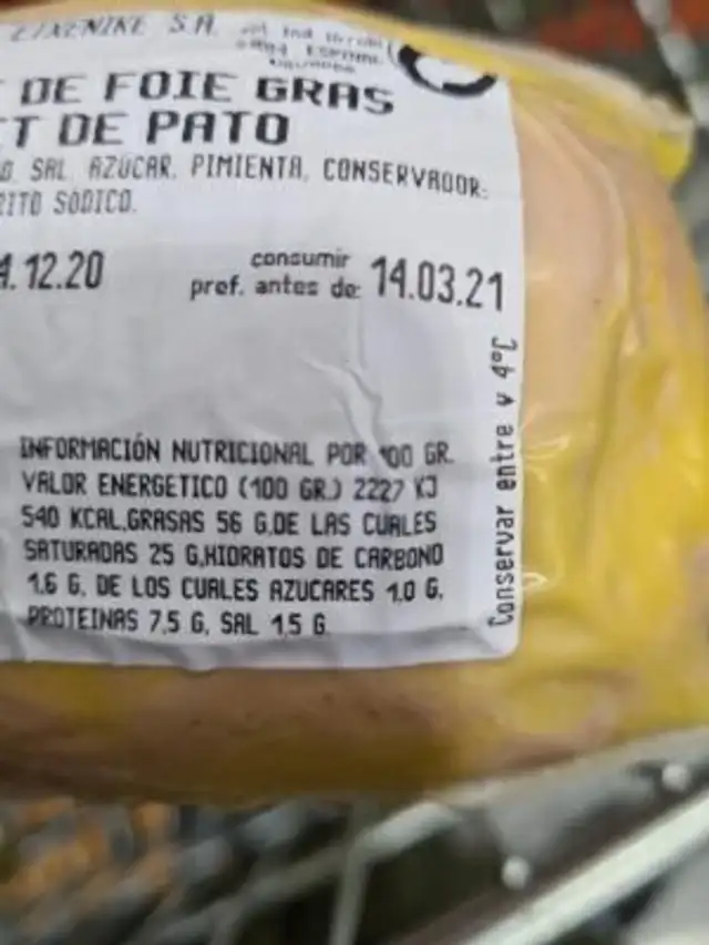 Unknown nutrition facts table
