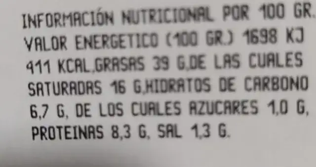 Mousse de pato al oporto nutrition facts table