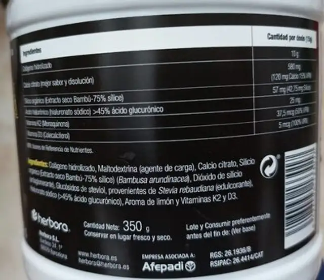 OSEOPLUS COLÁGENO nutrition facts table