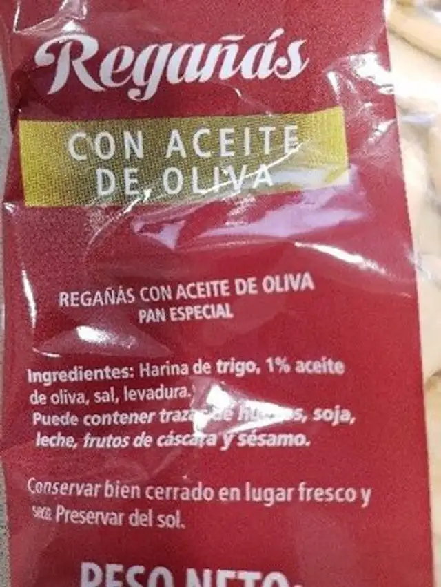 Regañás ingredients label