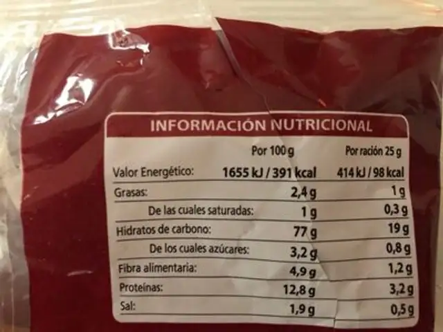 Colines integrales nutrition facts table