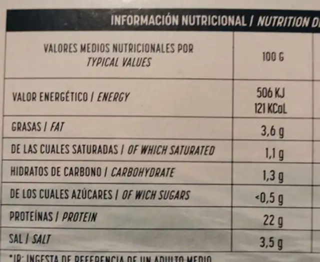 Palometa austral ahumada nutrition facts table