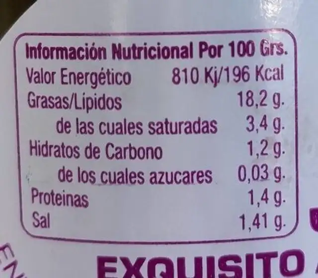 Encurtidos nutrition facts table
