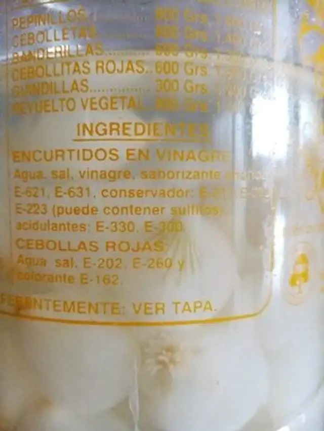 Cebolletas ingredients label