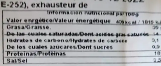 Chorizo Pamplona extra nutrition facts table