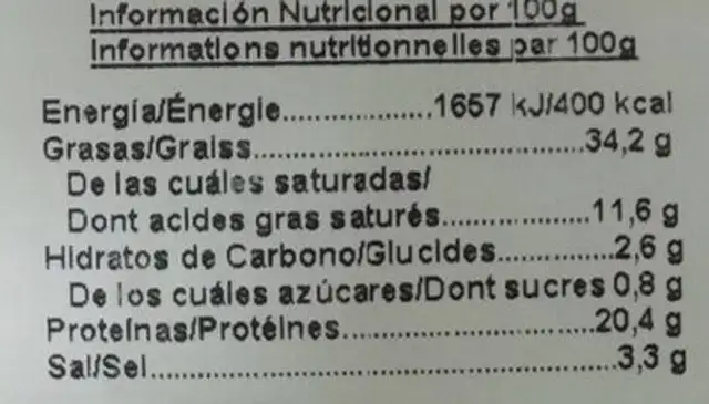 Salchichón extra nutrition facts table