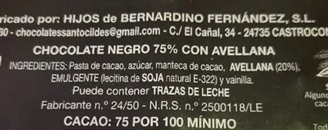 Santocildes ingredients label