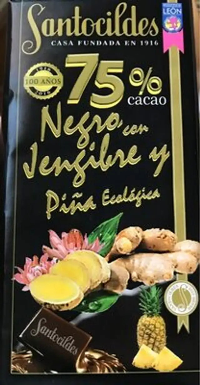 Chocolate Negro con Jenjibre y Piña Ecológica nutrition facts table