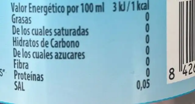 Gaseosa nutrition facts table