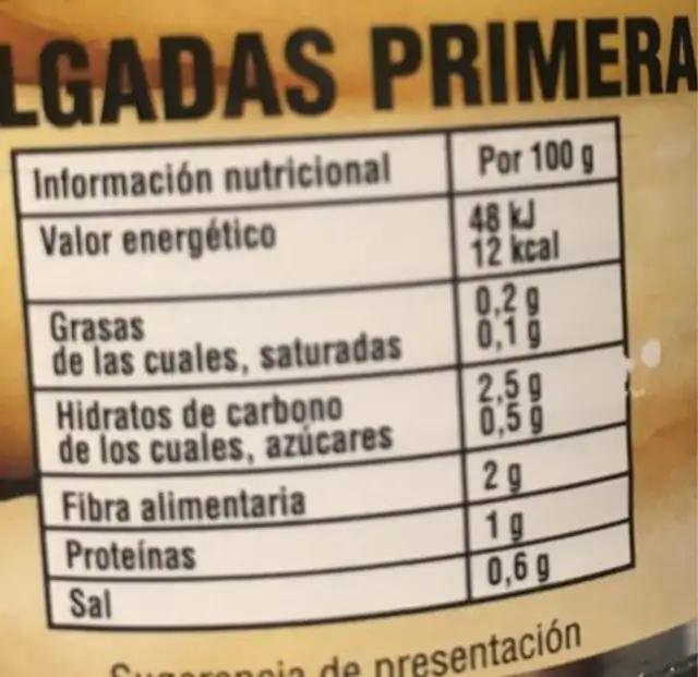 Yemas de esparragos delgadas de primera nutrition facts table