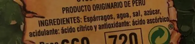 Esparragos blancos extra ingredients label