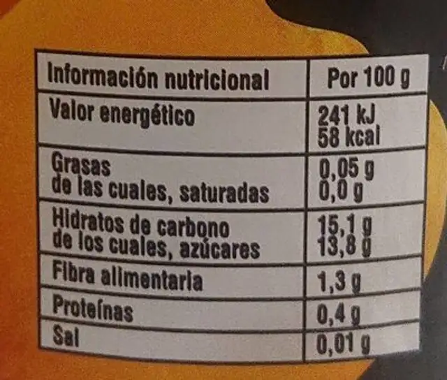 Melocoton en almibar nutrition facts table