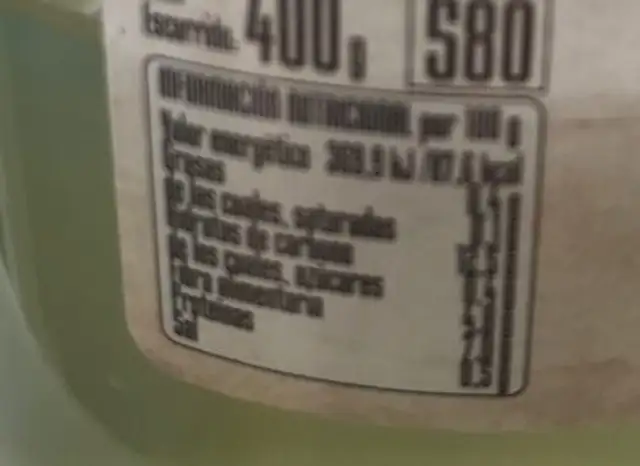 Lentejas nutrition facts table