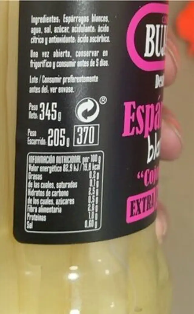 Esparragos blancos “cojonudos” nutrition facts table