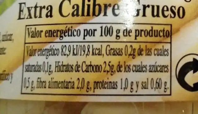 Yemas cortas de espárragos extra calibre grueso nutrition facts table