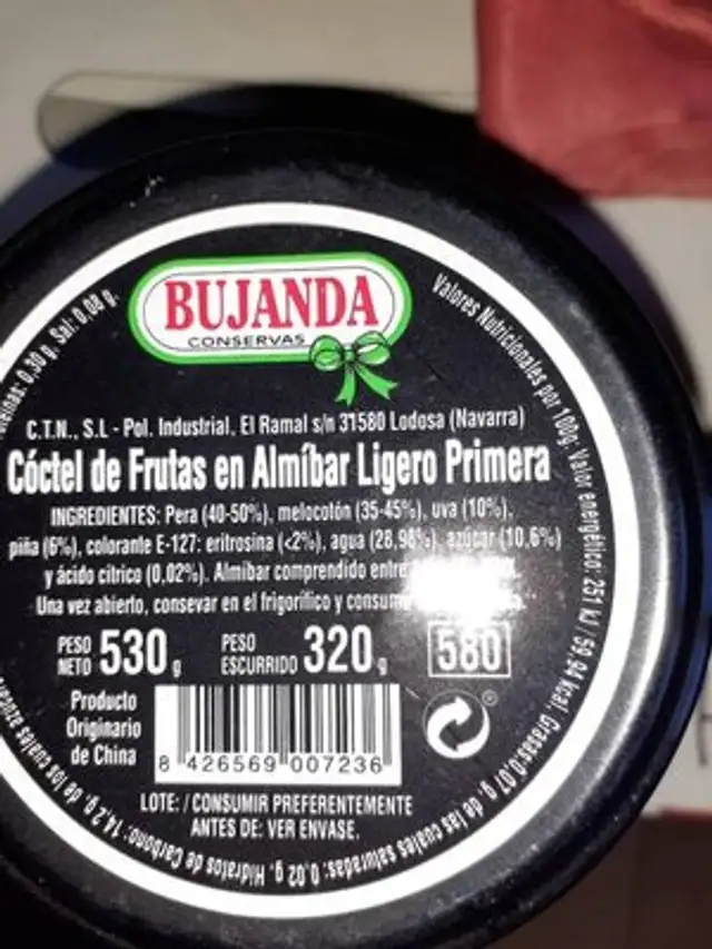 Coctel de Frutas en Almibar Ligero Primera nutrition facts table
