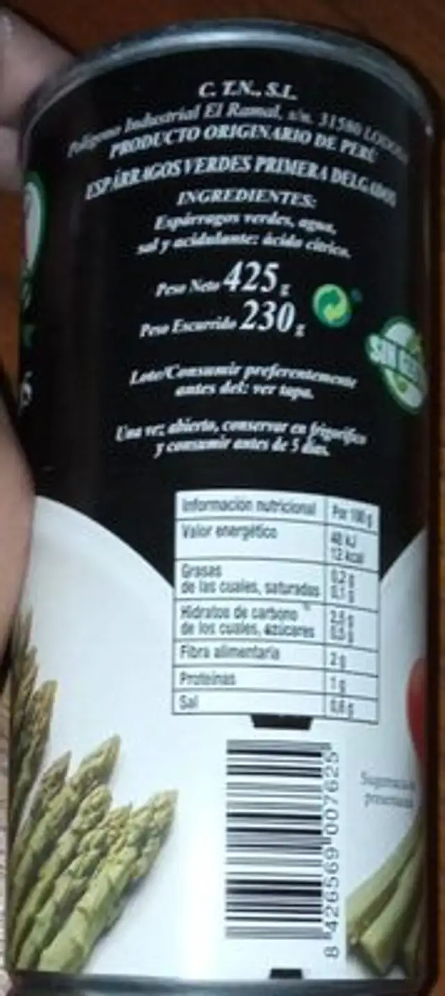 Espárragos verdes nutrition facts table