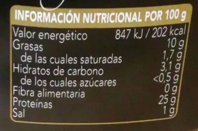 Atun en aceite de girasol nutrition facts table