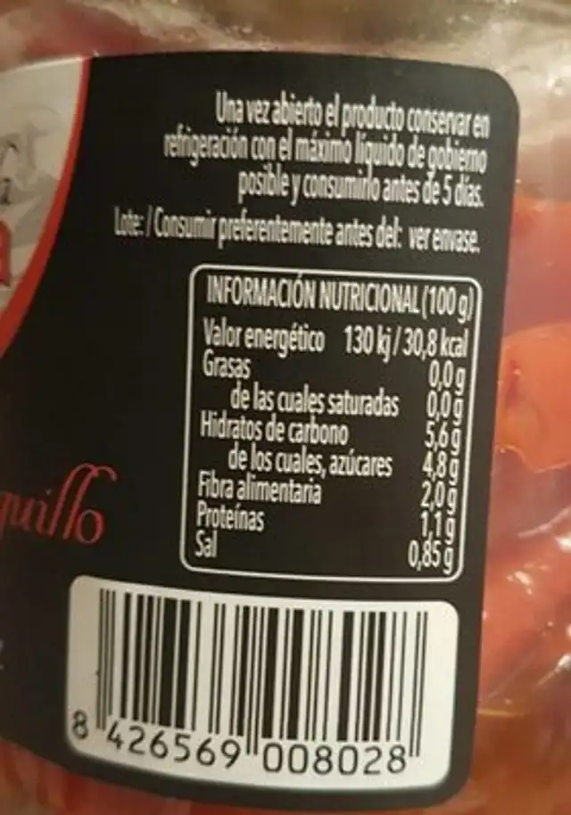 Pimientos del piquillo de lodosa nutrition facts table