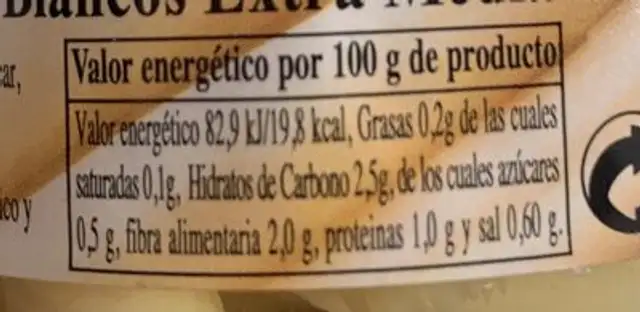 Yemas cortas de esparrago nutrition facts table