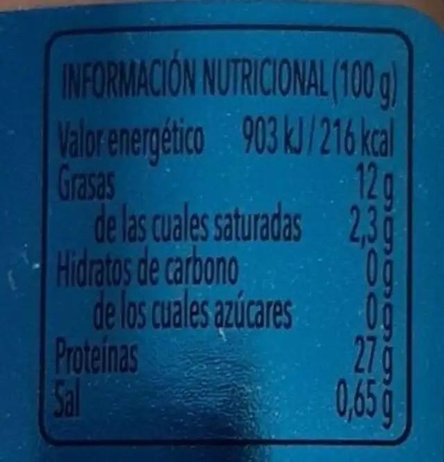 Lomos de bonito en aceite de oliva nutrition facts table