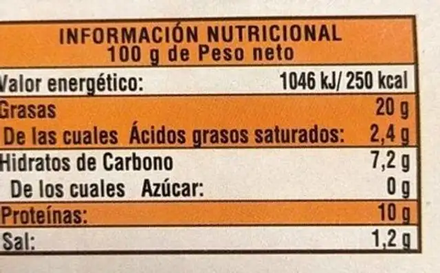 Mejillones en escabeche nutrition facts table