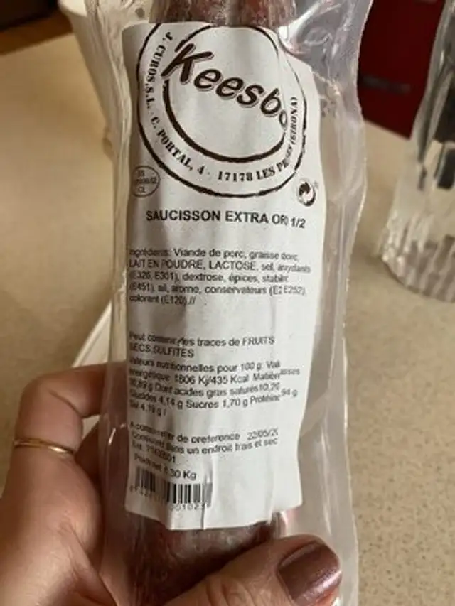 Saucisson extra oro - montagnel ingredients label