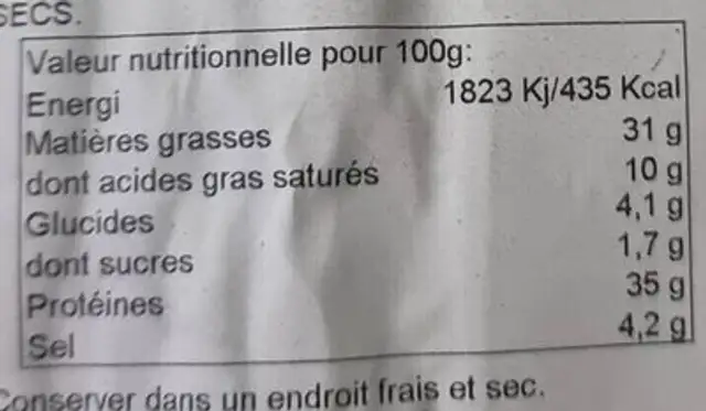Saucisson extra oro - montagnel nutrition facts table