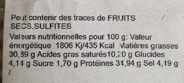 Saucisson le maigre sous atmosphère nutrition facts table