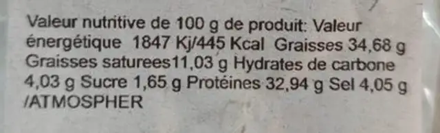 Saucisson au noisette - Grains de tournesol nutrition facts table