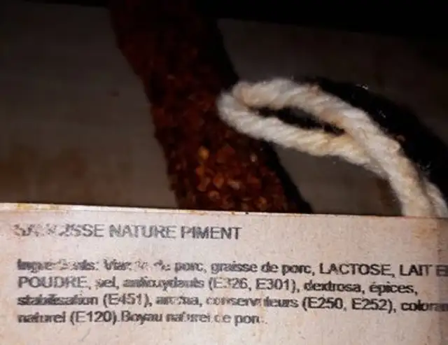 Saucisse nature piment ingredients label