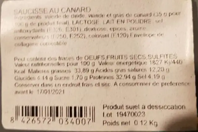 Keesbo nutrition facts table